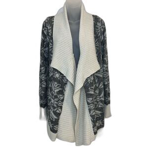 Mudd Cream and Gray Long Sleeve Open Front Cardigan Sweater Size Small